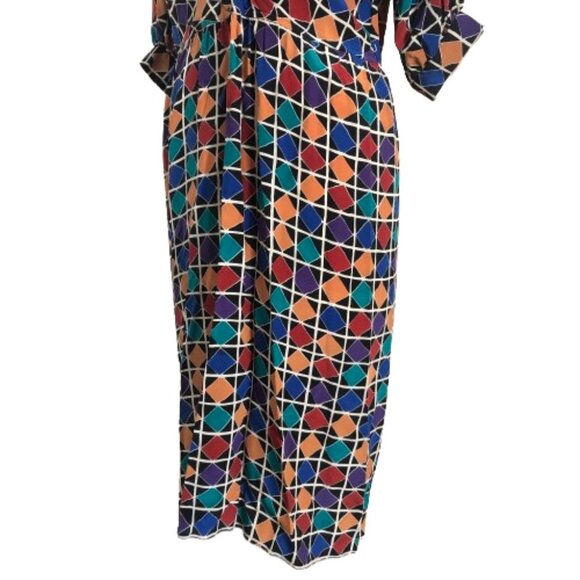 Vintage Charles Bianco 100% midi dress in geometric pattern - Picture 5 of 14